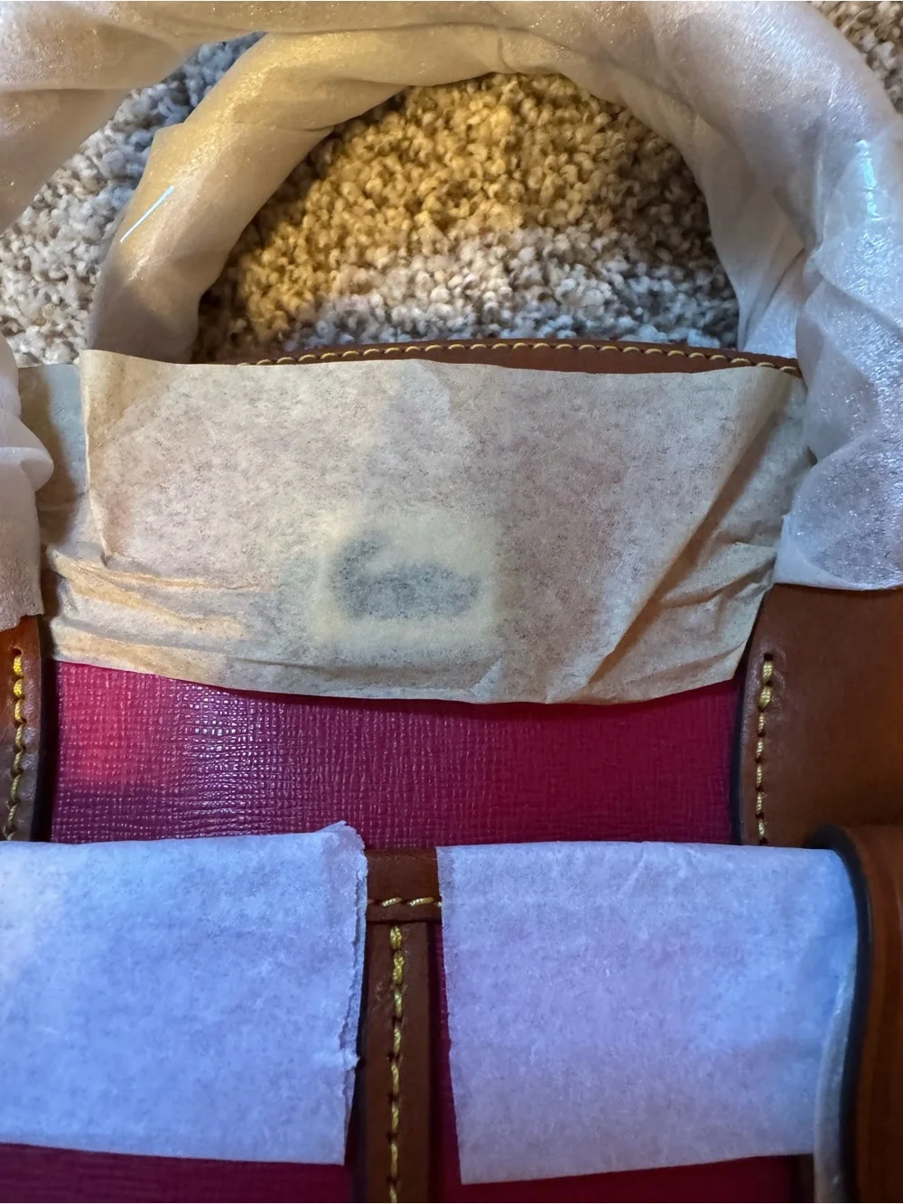 Dooney & Bourke Strawberry Dome Satchel with Brown Trim